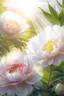 Placeholder: Dawn sunbeams on a lush bush of pale pink and white peonies sunbeams through the petals a large bright silver-white bird with a scarlet crest sings its spring song fog drawing with multicolored ink hyperdetalization filigree work of art iso 3000 k3000 clear focus high resolution super detail hyperdetalization is beautiful bright lighting high quality rendering of all details professional photo strong contrast backlight overfocus k3000 iso 3000