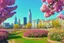 Placeholder: city, flowers, trees, sunny day, spring