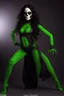 Placeholder: inspired by all the works of art in the world - A Fantastical Heavy Metal Rock and Roll Comedy in 3 notes - Zym Fandell, an extremely tiny, thin, voluptuous beautiful skull-faced Green Martian female with long, black hair, full body image, wearing a skinsuit, Absolute Reality, Reality engine, Realistic stock photo 1080p, 32k UHD, Hyper realistic, photorealistic, well-shaped, perfect figure, perfect face, a multicolored, watercolor stained, wall in the background, hickory dickory Clock