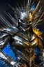 Placeholder: A seemingly sinister humanoid being made entirely of sharpened metal blades and spikes. Photograph.