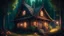 Placeholder: fantasy charming wooden house near a dark forest