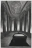 Placeholder: Toomb of the vampire Count Strahd Von Zarovich. Grand room, stone and marble, dark, black coffin made of polished ebony wood and brass. No windows. Perspective close to the coffin.