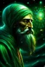 Placeholder: Imam Ali (A light is covering his face without showing his face and he wears a green turban) is creating the universe and suspended the vast expanses of the universe and caused the Splendour to shine and he is the Maker of sustainer of the universe