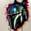 Placeholder: photorealistic the mandalorian helmet with multicolor painting, illustration by <agnes cecile> <Yoji Shinkawa>, ornate and intricate details , soft smooth lighting, concept art, black satin background,