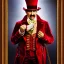 Placeholder: circus ringmaster, garish red coat, 1800s, chiaroscuro lighting , 8k UHD, matte painting, illustration, renaissance, artwork, high-quality, intricate detail, dark circus, night circus, creepy, rocco, greg rutowski, howard lyon, alphonse mucha