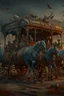 Placeholder: Bosch nightmares paint inf style Title: "wagon with horses , insanely detailed octane render trending on artstation, 8k artistic photography, photorealistic concept art, soft natural volumetric cinematic perfect light, chiaroscuro, award-winning photograph, masterpiece, oil on canvas, Raphael, Caravaggio, Greg Rutkowski, people, beksinski, Giger