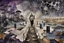 Placeholder: inner world this atypical world, in midle one alone human figure with a big map his hands in weird alternative clothes stands on the thin bridge , weird whimsical landscape, forest, and Sahara water and rocks,, around surreal cracked painted weird land with some black doors. dark purple, gray, black, white, brown. Whimsical style of Chagall , of Minjae Lee and Anton Semenov, lonely with absurd beauty. broken, weird bizarr,e absurd nightmare, neuron network background, surreal vibe