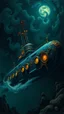 Placeholder: Captain Nemo dark submarine , paint it in the baroque style,