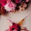 Placeholder: delicate bouquet of lace pearls and feathers, chiaroscuro, vivid colors, festive colors, dramatic lighting, beautiful composition, aesthetic layout