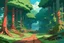 Placeholder: a forest clearing background art in the style of spirited away