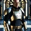 Placeholder: star wars bald male corellian pilot wearing pearlescent black and gunmetal grey First Order special forces heavy assault armor and helmet with gold trim inside the jedi temple, centered portrait, hyperdetailed, dynamic lighting, hyperdetailed background, 8k resolution, volumetric lighting, light skin, fully symmetric details