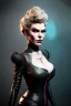 Placeholder: Hannah Waddingham as evil queen in black leather, busty, cleavage, voluptous, rebecca Welton, angry, stern look. character design by cory loftis, fenghua zhong, ryohei hase, ismail inceoglu and ruan jia. unreal engine 5, artistic lighting, highly detailed, photorealistic, fantasy