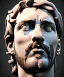 Placeholder: Gran angular, Realistic image, roman sculpture, marble material, Lionel Messi, Laurel wreath model, miguel angel style, emperador, God light, god rays, 4k resolution, ornate details, soft lighting, unreal engine 5, soft cyan background.