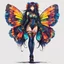 Placeholder: half body, long hair, with detailed blueprints and engineering schematics of a walking hybrid Madagascan sunset moth insect girl, in anime style, drawings, 8k, vibrant natural colors, tight bodysuit, white skin, wings above shoulder