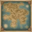 Placeholder: a parchment map of a huge fantasy world. continents, forrests, hills, mountains, lakes, oceans, island, rivers. style of Forgotten Realms. No text, no ornaments