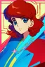 Placeholder: 1girl, retro anime, 80's, redhead,Portrait of beautiful woman, sparkling dark blue eyes,