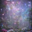 Placeholder: magical forest with sparkle and jewel butterflies and blue big flowers and pink mushrooms waterfall sky