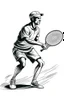 Placeholder: A black and white image of a classic tennis player performing a backhand swing on a grass court. Style: Vintage Photography, Mood: Timeless and Skillful, Lighting: Sunlight with soft shadows, T-shirt design graphic, vector, contour, white background.