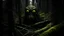 Placeholder: from the dark depths of the forest, in the distance, appeared a creepy creature with yellow eyes