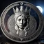 Placeholder: a silver coin called a Silver Moon standing on edge. a queens portrait. runes. flat coin. show one coin front on at a distance. show whole coin. fantasy concept art, exquisite realism, a masterpiece, dynamic lighting, hyper detailed, intricately detailed, deep color, Unreal Engine, volumetric lighting , Epic cinematic brilliant stunning intricate meticulously detailed dramatic atmospheric maximal,