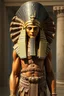 Placeholder: Create an image of an epic looking Egyptian warrior from a museum . Make it look like an old picture with lighting like a modern AAA fantasy RPG. Show the whole body.