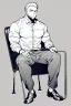 Placeholder: male character sitting on a plastic chair, line arts, greyscale