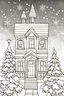 Placeholder: Outline art for cute Christmas coloring book pages.with a house with tree.white background sketch style full body only use outline no shadow sketch style.mandala style with clear and well clean outline