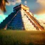 Placeholder: Chichen Itza, sunset, rainbow sunset, waterfall palms twigs spring sunset rainbow bridge birds unreal engine 5, realistic, hyper detailed, 8k