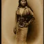 Placeholder: sepia close-up half-body shot of female mexican outlaw wearing a gunbelt on waist and rows of bullets across chest, long black wavy hair, beautiful face, 1800s, 8k, high-quality, ultra-fine detail,