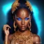 Placeholder: full body shot, masterpiece, best quality, black skinned, sparkling eyes, Est africa,fluorescent skin,blue-dark makeup, gangsta style , highly detailed body, sun light, 4K, RAW, depth of field, high contrast, realistic details, 24mm