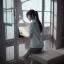 Placeholder: female student studying by the window, anime style,perfect face, cool face, unreal engine 5, cinema4d, sun light, studio lighting --ar 1:1 --v 4