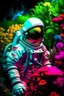 Placeholder: astronauta em um planeta multicolorido de plantas