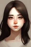 Placeholder: pretty girl with white skin and black hair and brown eyes with round face