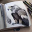 Placeholder: drawing in a sketch book of a realistic eagle.