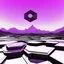 Placeholder: a large dark black 3D hexagon structure with a neon purple outline floating high above a desolate monochrome landscape