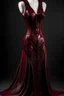 Placeholder: Dark red leather long dress, 3D printing, tight corset, sleeveless, inspired by fractals in nature