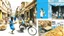 Placeholder: Collage digital con capas de fotografía, papel rasgado y pintura, una calle comercial en El Cairo, un vendedor de pan pita lo lanza al aire mientras un cliente lo atrapa, un burro cargado de bidones de agua espera paciente, dos niños montan en una moto vieja sin casco, una mujer con un velo azul compra especias, un gato se cuela entre las piernas de todos, detrás una fachada de ladrillo visto con carteles de películas egipcias de los 70, texturas añejas y colores cálidos, estilo de arqueología v