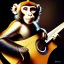 Placeholder: Audobon painting of a monkey playing a guitar, 6 strings, fingers