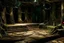 Placeholder: an immersive set design for the stage musical into the woods. 7 metres by 7 meters. tree bark chips on the stage floor, a swing down stage left and foliage everywhere. a backdrop of a forest to be at the back. needs to be a platform at two levels upstage - higher on the sides going down lower in the middle. upstage centre needs to be a tree covered tower with an opening in the middle.