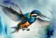 Placeholder: A beautiful kingfisher diving into water. Highly detailed, smooth colours, realistic landscape. Aquarell