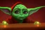 Placeholder: baby Yoda wearing a Christmas hat in a jazz club.1960's