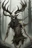 Placeholder: wendigo with a deer skull covering head and face and emaciated full body image