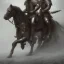 Placeholder: Medieval cavalry. Warriors. Leather armor. Black. Sharp details. Roar. Fast galloping.