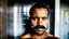 Placeholder: portrait photo of stocky marocan with moustache 40 years old under the shower, manly chest, big tights, in a old bathroom, misery and poverty, photorealism, 35mm lens, ultra detailed