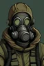Placeholder: a male person with a gas mask and very havy armor on with a anti furry logo in the background