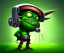 Placeholder: equipment hat, head clamp, clamp screw, squeezed, stuck on head, illustration, goblin welder, green skin
