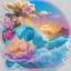 Placeholder: seamless sticker, artwork of surf t shirt graphic of majestic lotus flower and palm tree in digital painting style, beautiful flowers, sunrise mountains and clouds , big sea waves, water splashes, white background, colorful fantasy flower sorround, highly detailed clean, vector image, photorealistic masterpiece,