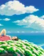 Placeholder: Cosy zen garden during summer, girl laying down on the floor staring at the blue sky, anime style