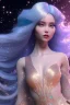 Placeholder: woman glitter blue fairy in a galactic ambiance, long blue hair, detailed gorgeous smile, delicate colors in the foreground, full of details, smooth, light effect，vaporwave colorful, smooth, extremely sharp detail, finely tuned detail, ultra high definition, 8 k, unreal engine 5, ultra sharp