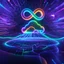 Placeholder: Colourful 3D glowing infinity symbol ∞, hovering above a colourful glowing cloud, network and lights coming from the cloud onto a futuristic map of the globe, inspiring, neon, glowing, friendly, beautiful, octane render, 8k post-production, artstation: award-winning: atmospheric: commanding: fantastical: clarity: 16k: ultra quality: striking: brilliance: liquid medium: stunning colors: amazing depth; lens: f/8, 28mm